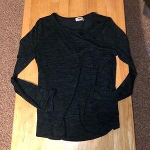 Blue long sleeve with fun sheer open back